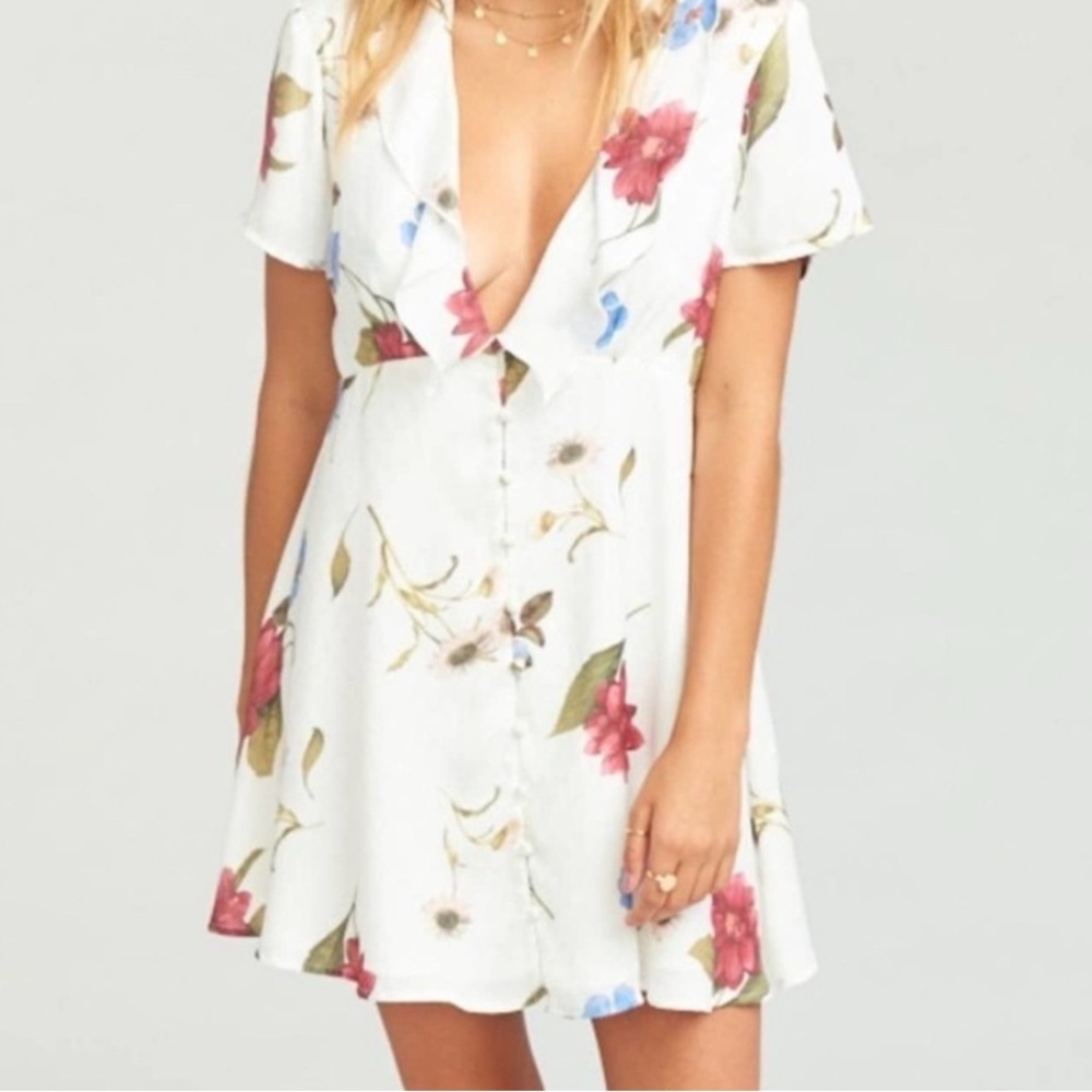 Show Me Your MuMu BERNADETTE BABYDOLL DRESS, Floral White, Size Sm